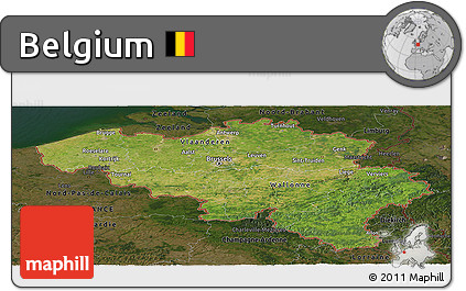 Satellite Panoramic Map of Belgium, darken