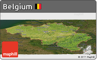 Satellite Panoramic Map of Belgium, darken
