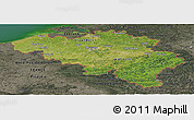 Satellite Panoramic Map of Belgium, darken, semi-desaturated, land only