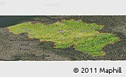 Satellite Panoramic Map of Belgium, darken, semi-desaturated