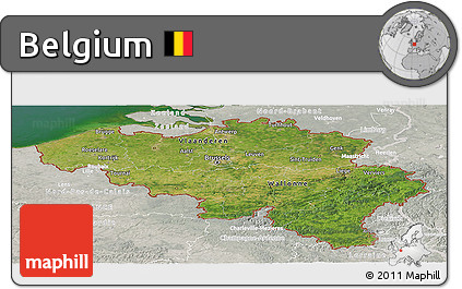 Satellite Panoramic Map of Belgium, lighten, semi-desaturated, land only