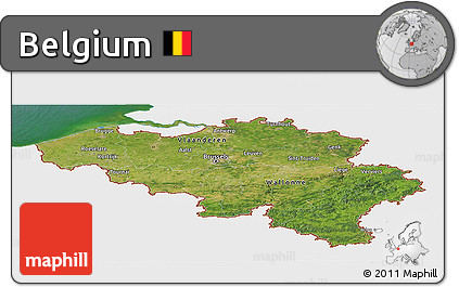 Satellite Panoramic Map of Belgium, single color outside