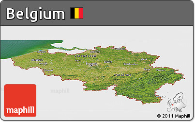 Satellite Panoramic Map of Belgium, single color outside