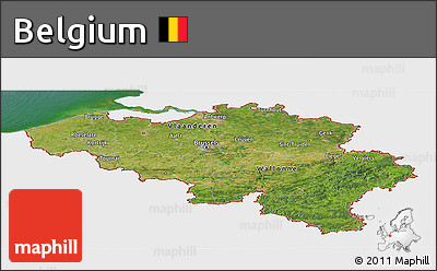 Satellite Panoramic Map of Belgium, single color outside
