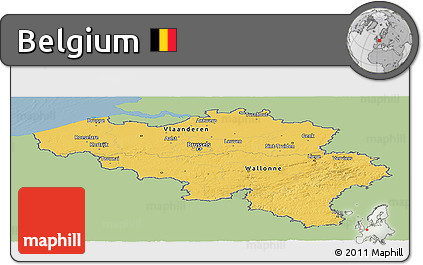 Savanna Style Panoramic Map of Belgium, single color outside