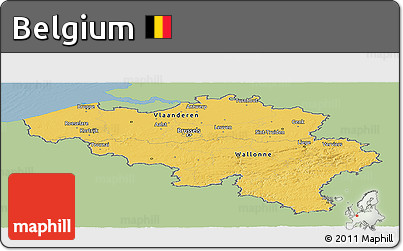 Savanna Style Panoramic Map of Belgium, single color outside