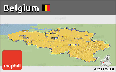 Savanna Style Panoramic Map of Belgium, single color outside