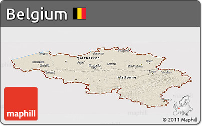 Shaded Relief Panoramic Map of Belgium, cropped outside