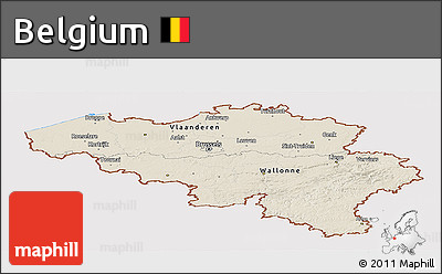 Shaded Relief Panoramic Map of Belgium, cropped outside