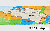 Shaded Relief Panoramic Map of Belgium, political outside