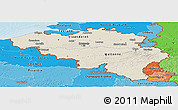 Shaded Relief Panoramic Map of Belgium, political shades outside