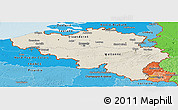 Shaded Relief Panoramic Map of Belgium, political shades outside, shaded relief sea