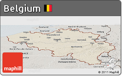 Shaded Relief Panoramic Map of Belgium, semi-desaturated