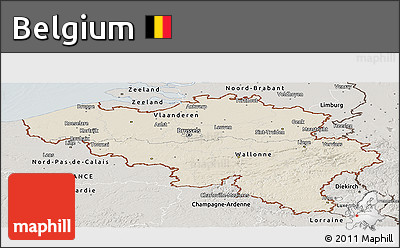 Shaded Relief Panoramic Map of Belgium, semi-desaturated