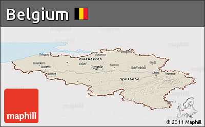 Shaded Relief Panoramic Map of Belgium, single color outside