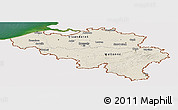 Shaded Relief Panoramic Map of Belgium, single color outside, satellite sea
