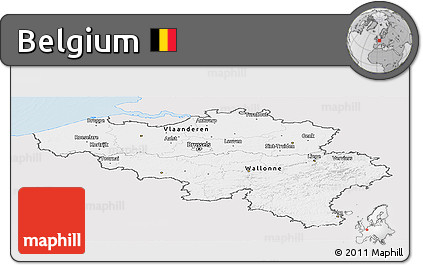 Silver Style Panoramic Map of Belgium, single color outside