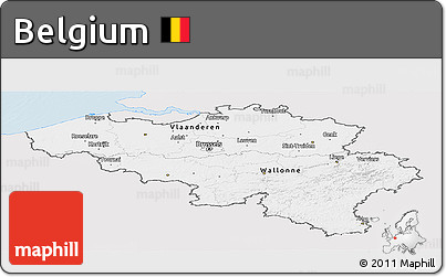 Silver Style Panoramic Map of Belgium, single color outside
