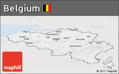 Silver Style Panoramic Map of Belgium, single color outside