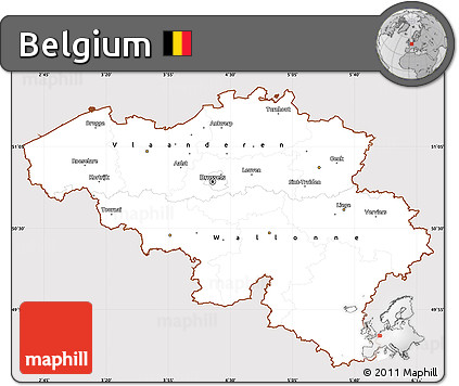 Classic Style Simple Map of Belgium, cropped outside