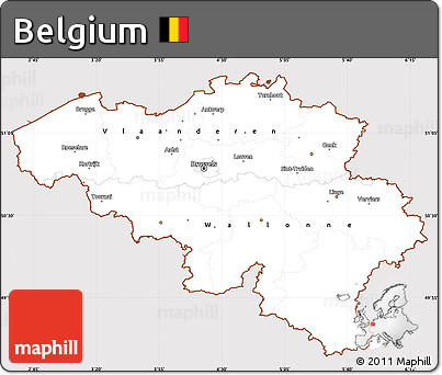 Classic Style Simple Map of Belgium, cropped outside