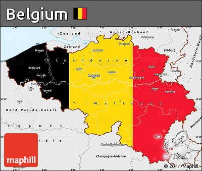 Flag Simple Map of Belgium, single color outside, borders and labels, flag centered