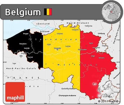 Flag Simple Map of Belgium, single color outside, borders and labels