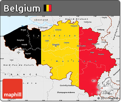 Flag Simple Map of Belgium, single color outside, borders and labels