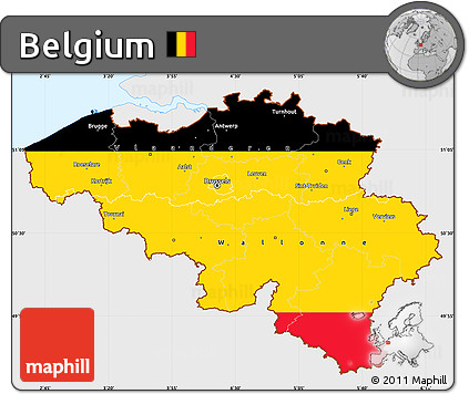 Flag Simple Map of Belgium, single color outside, flag aligned to the middle