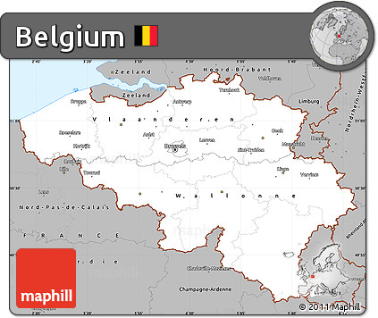 Gray Simple Map of Belgium