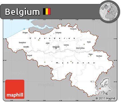 Gray Simple Map of Belgium, single color outside