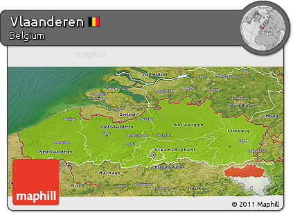 Physical 3D Map of Vlaanderen, satellite outside