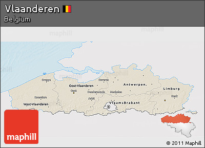 Shaded Relief 3D Map of Vlaanderen, single color outside