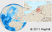 Shaded Relief Location Map of Antwerpen, within the entire country