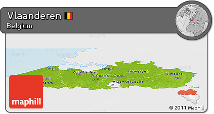 Physical Panoramic Map of Vlaanderen, single color outside