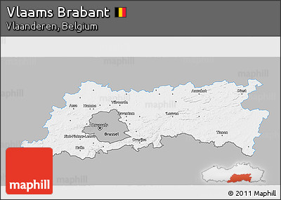 Gray 3D Map of Vlaams Brabant, single color outside