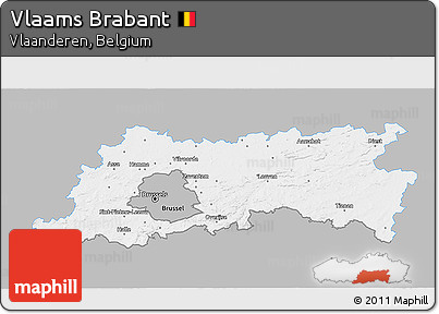 Gray 3D Map of Vlaams Brabant, single color outside