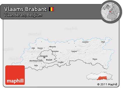 Silver Style 3D Map of Vlaams Brabant, single color outside