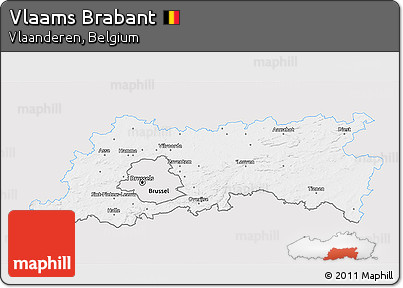 Silver Style 3D Map of Vlaams Brabant, single color outside