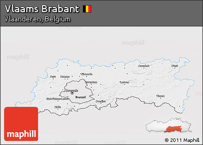 Silver Style 3D Map of Vlaams Brabant, single color outside
