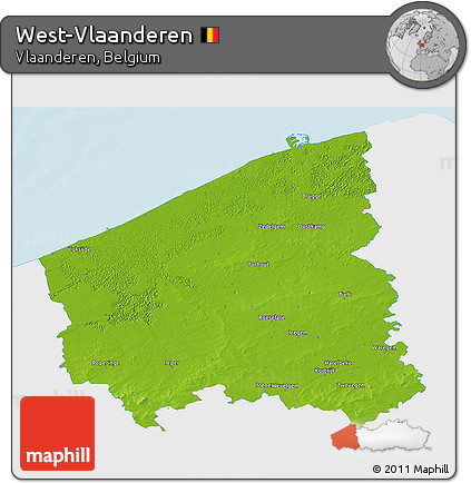 Physical 3D Map of West-Vlaanderen, single color outside
