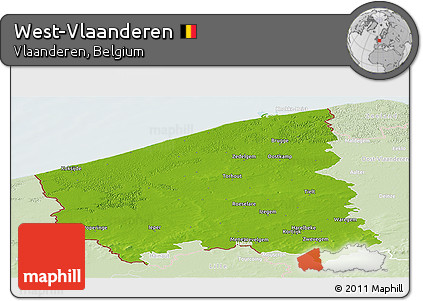 Physical Panoramic Map of West-Vlaanderen, lighten