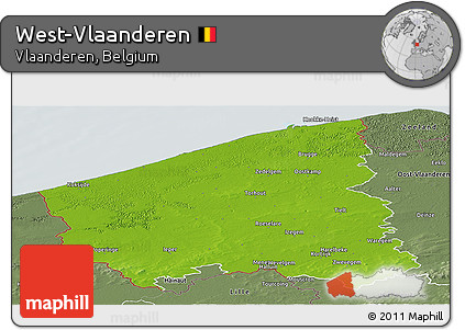 Physical Panoramic Map of West-Vlaanderen, semi-desaturated