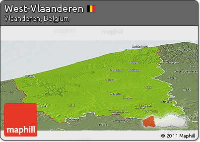 Physical Panoramic Map of West-Vlaanderen, semi-desaturated