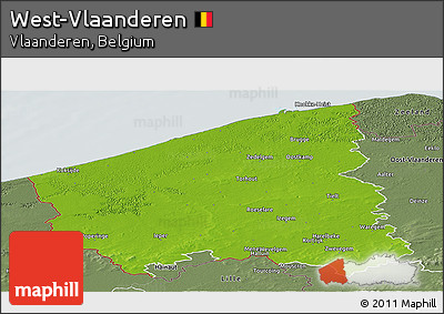 Physical Panoramic Map of West-Vlaanderen, semi-desaturated