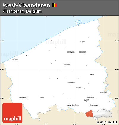 Classic Style Simple Map of West-Vlaanderen, single color outside