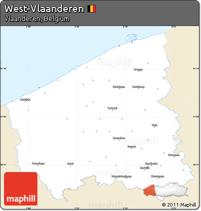 Classic Style Simple Map of West-Vlaanderen, single color outside