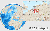 Shaded Relief Location Map of Liege, highlighted country