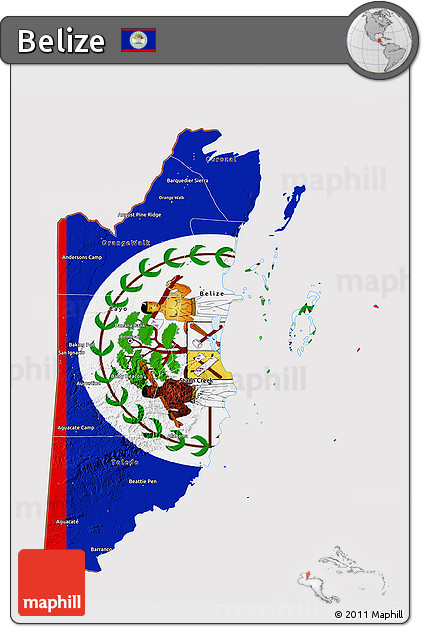 Flag 3D Map of Belize, flag rotated