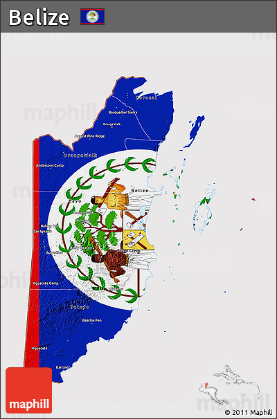 Flag 3D Map of Belize, flag rotated